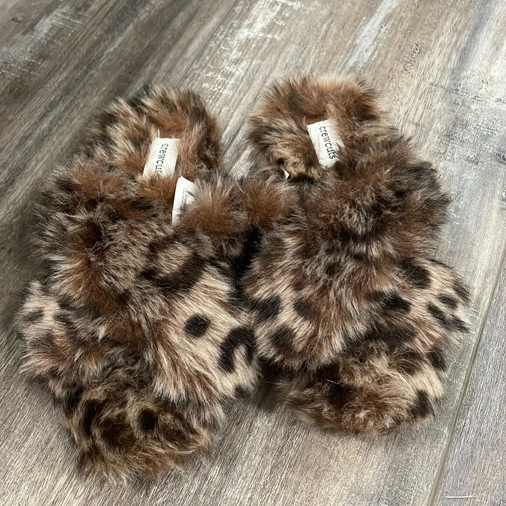 Crewcuts Kids Animal Print Faux Fur Slippers